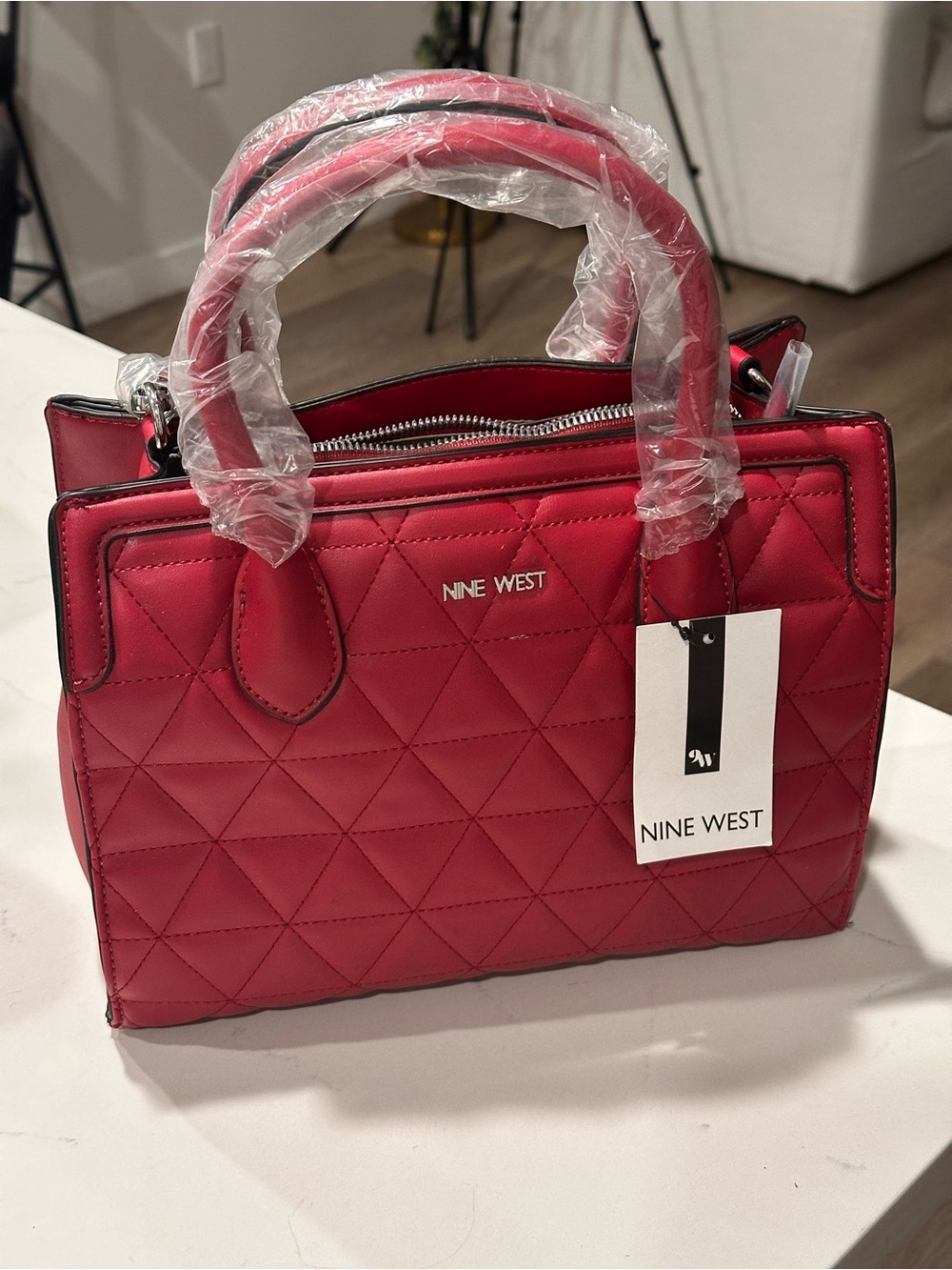 Nine West Red Quilted Top-Handle Satchel